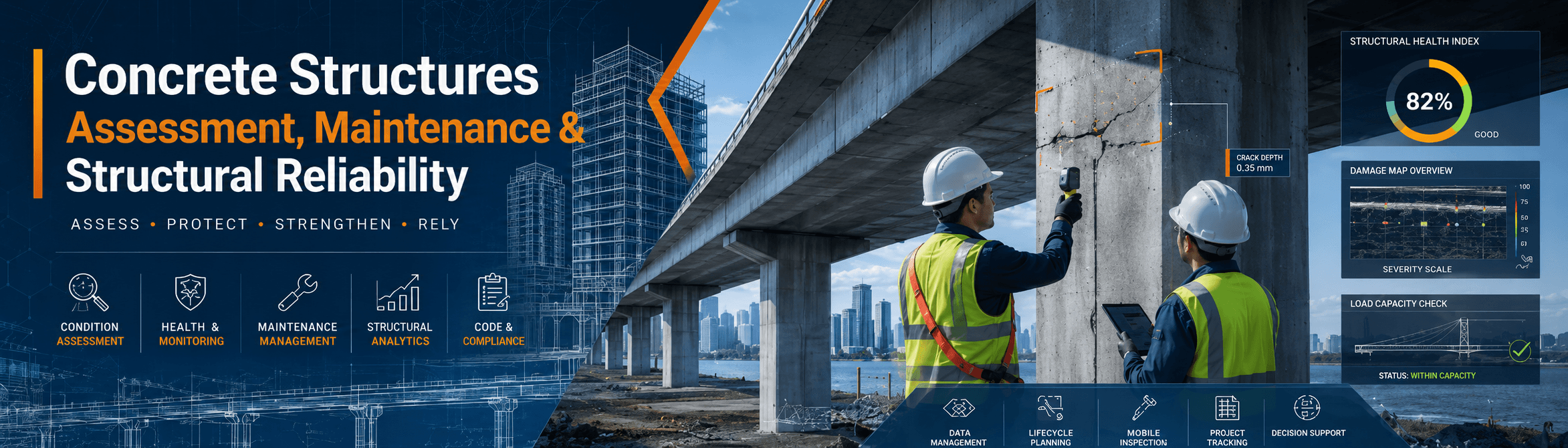 تقييم وصيانة المنشآت الخرسانية وتحسين الاعتمادية الإنشائية